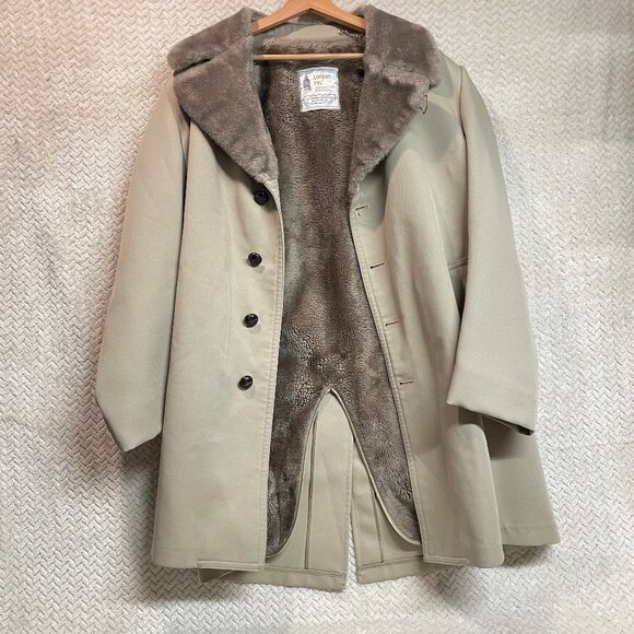 Vintage Mens London Fog Tan Trench Coat Faux Fur Collar Size‎ 42 Reg